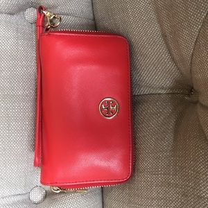 Tory Burch Orange/Red Leather Wristlet